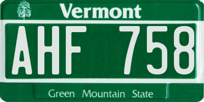 VT license plate AHF758