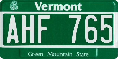 VT license plate AHF765
