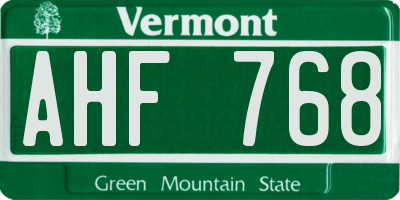 VT license plate AHF768