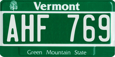 VT license plate AHF769