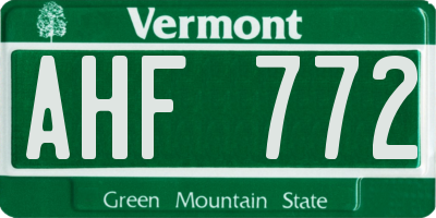 VT license plate AHF772