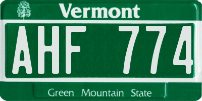 VT license plate AHF774