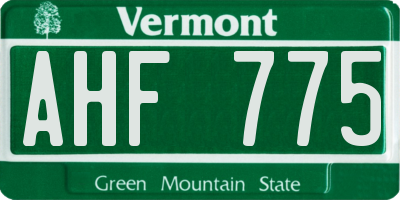 VT license plate AHF775