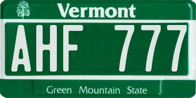 VT license plate AHF777