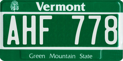 VT license plate AHF778