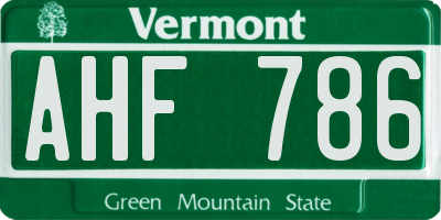 VT license plate AHF786
