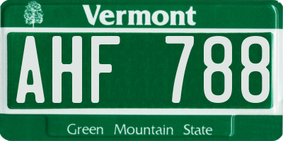 VT license plate AHF788