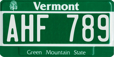 VT license plate AHF789