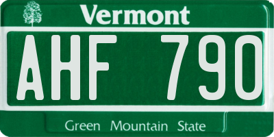 VT license plate AHF790
