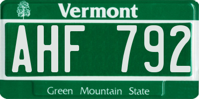 VT license plate AHF792