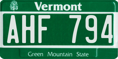 VT license plate AHF794