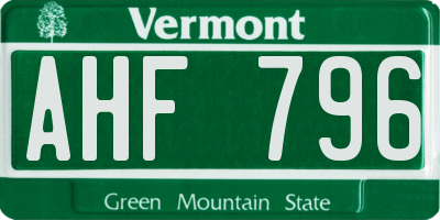 VT license plate AHF796