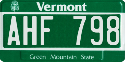 VT license plate AHF798