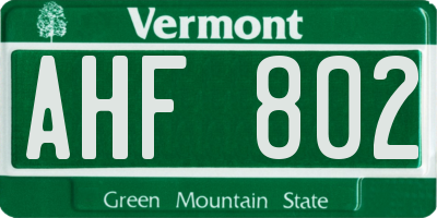 VT license plate AHF802
