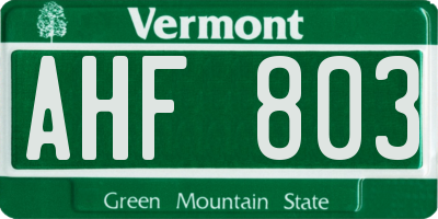 VT license plate AHF803