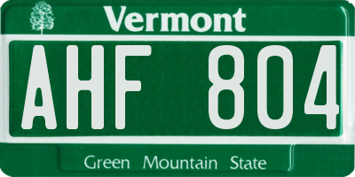 VT license plate AHF804