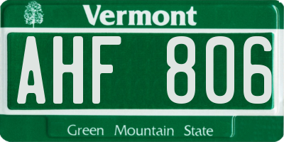 VT license plate AHF806