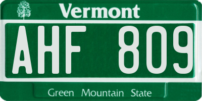 VT license plate AHF809