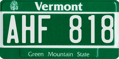 VT license plate AHF818