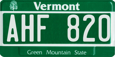 VT license plate AHF820