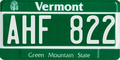 VT license plate AHF822