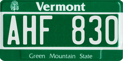 VT license plate AHF830