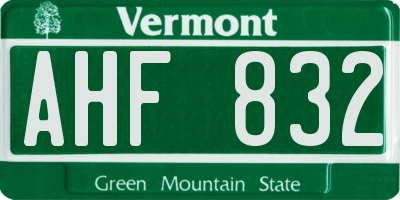 VT license plate AHF832