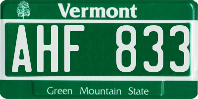 VT license plate AHF833