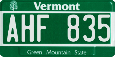 VT license plate AHF835
