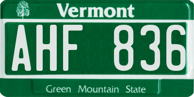 VT license plate AHF836