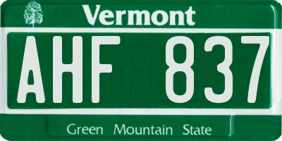 VT license plate AHF837