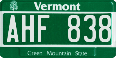 VT license plate AHF838