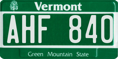 VT license plate AHF840