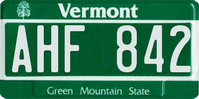 VT license plate AHF842