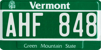 VT license plate AHF848