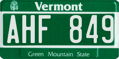 VT license plate AHF849