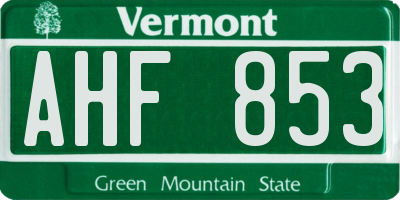 VT license plate AHF853