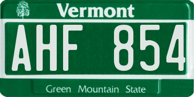 VT license plate AHF854