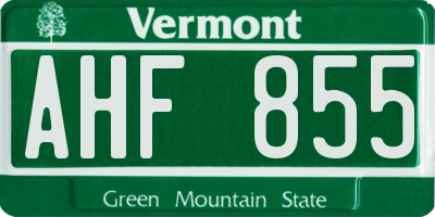 VT license plate AHF855