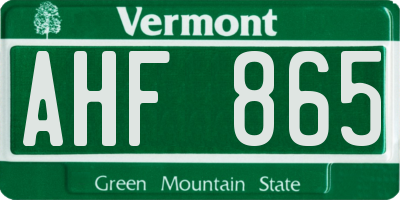 VT license plate AHF865