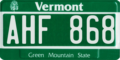 VT license plate AHF868