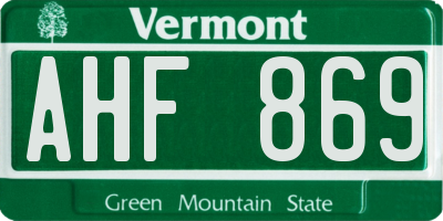 VT license plate AHF869