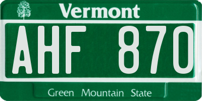VT license plate AHF870