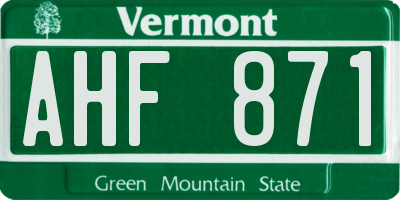 VT license plate AHF871