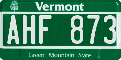 VT license plate AHF873