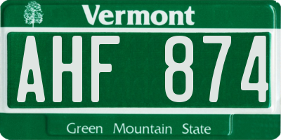 VT license plate AHF874
