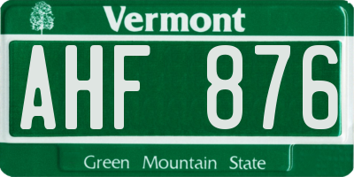 VT license plate AHF876