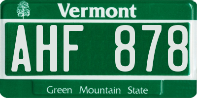 VT license plate AHF878