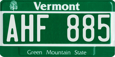 VT license plate AHF885