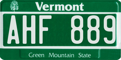 VT license plate AHF889